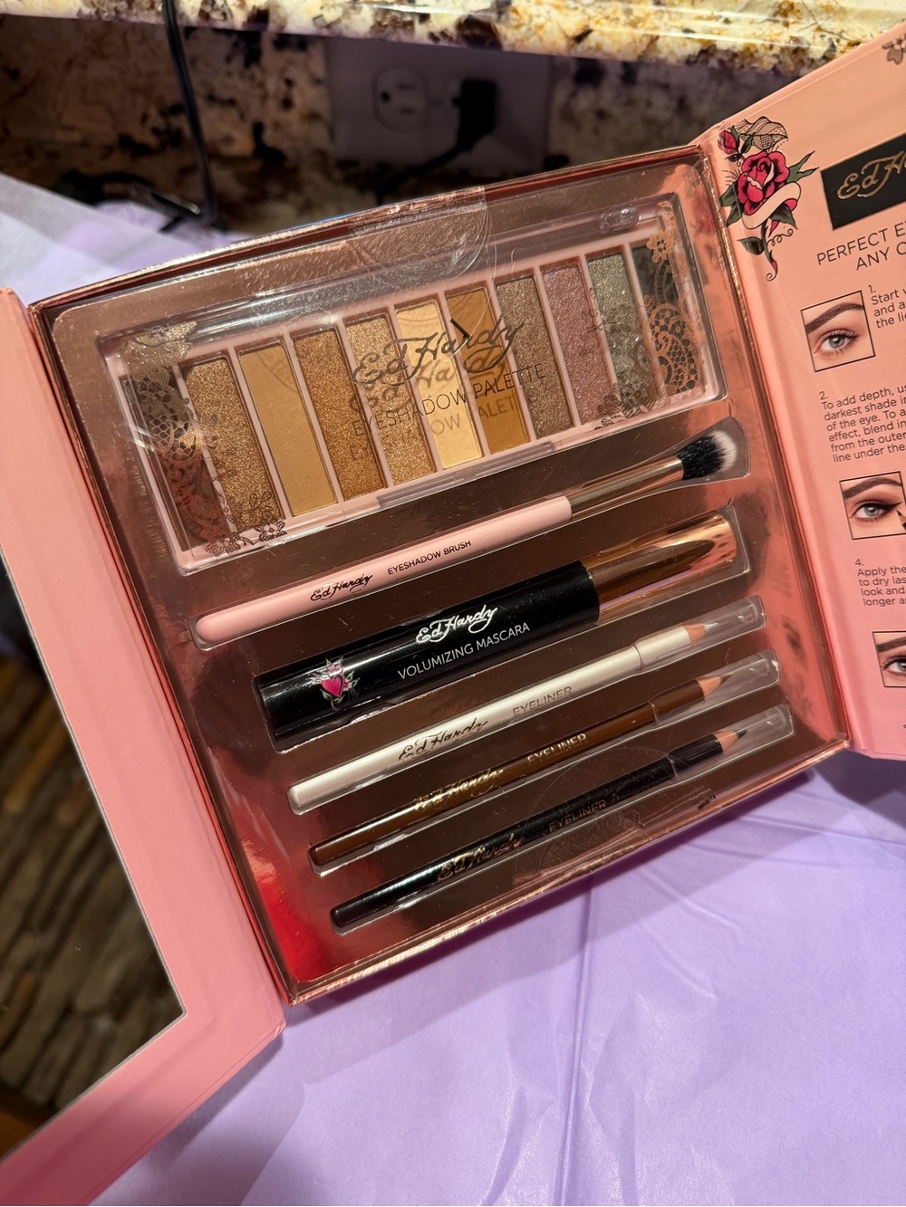 Ed Hardy Neutrals Eyeshadow & Eye Makeup Set Includes Mascara Liners & Brush